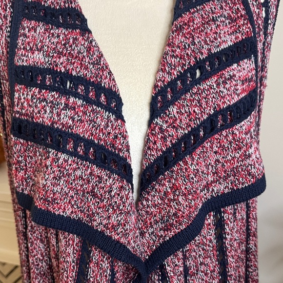 Lucky Brand Red and Navy Blue Striped Cardigan - Picture 3 of 4